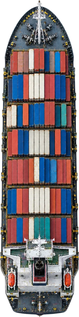 Plan view of a loaded container ship